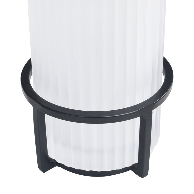 Ribbed Glass and Metal Toothbrush Holder - White with Black Accents