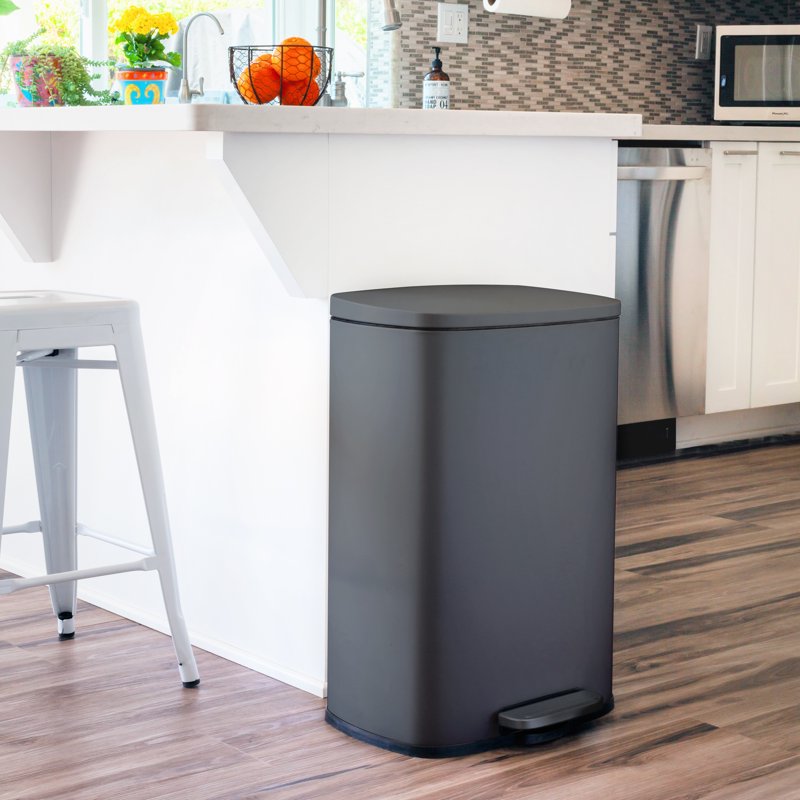 QualiaZero Matte Grey Kitchen Trash Can 13.2 Gallon Stainless Steel Step Bin