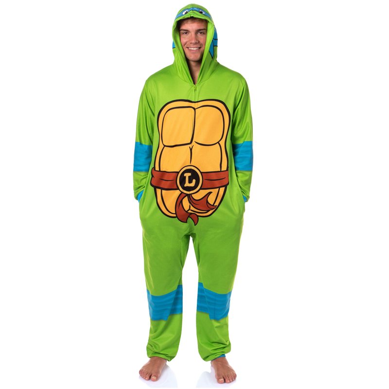 Kids Blue Teenage Mutant Ninja Turtles Hooded Union Suit - TMNT Pajama Costume