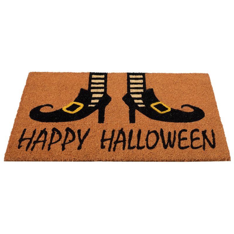 Halloween Doormat - Witch Shoes & Happy Halloween Text - Orange & Black, 30 Inches - Under 2' x 3' Variation of THIS listing