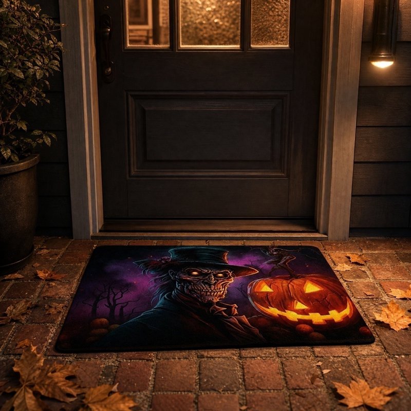 Halloween Doormat Skeleton Glow-In-The-Dark Non-Slip Absorbent Front Door Mat - Variation B
