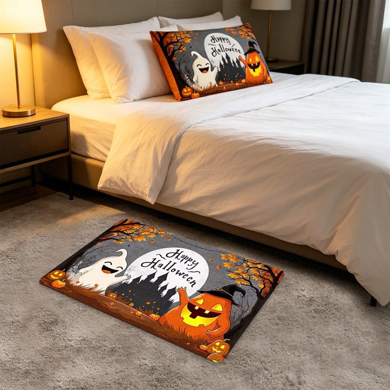 Halloween Doormat Ghost Mat - Soft Imitation Pashm Floor Rug with Secure Grip - Variation 22_Halloween Doormat_V