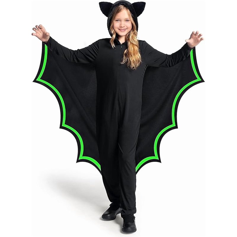 Kids Bat Costume Girls M 8-10 Years Halloween Dress Up Bat Wings Jumpsuit