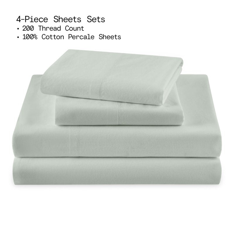 Full Sheet Set - Sage Green 100% Cotton Bed Sheets, 4-Piece