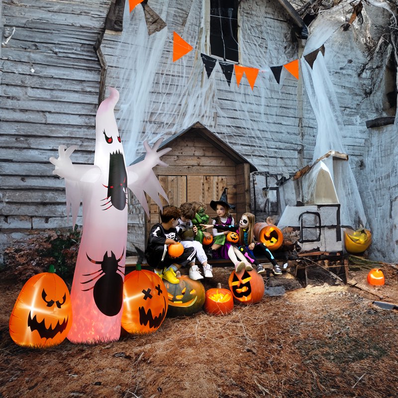 12ft Halloween Inflatable Ghost with Pumpkins Outdoor Decor - Waterproof & Reusable