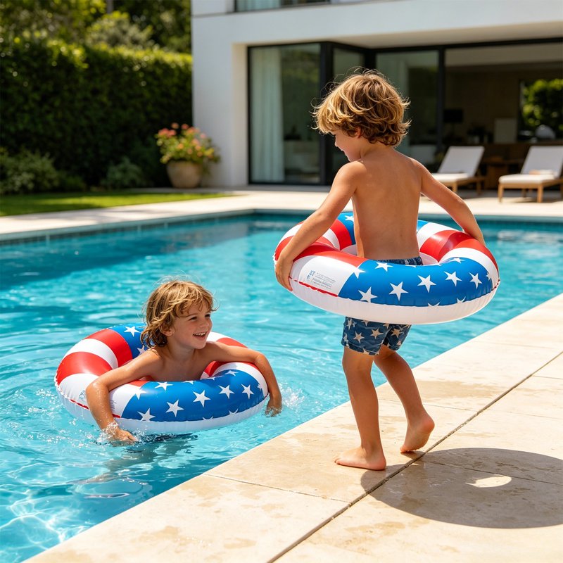 Vikakiooze USA Flag Pool Float - Patriotic 24-Inch Swim Ring for Kids & Adults