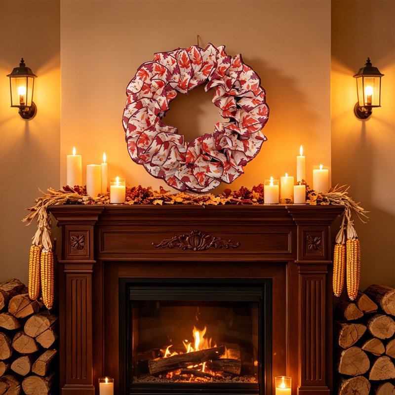 Nkmbld Fall Wreath for Front Door D-9 Large Halloween Thanksgiving Decor with Orange Maple Leaves