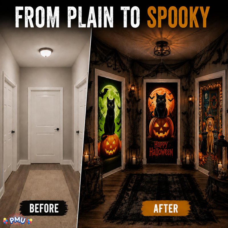 Halloween Door Cover Set - Spooky & Fun Door Decorations, 6 Bundles