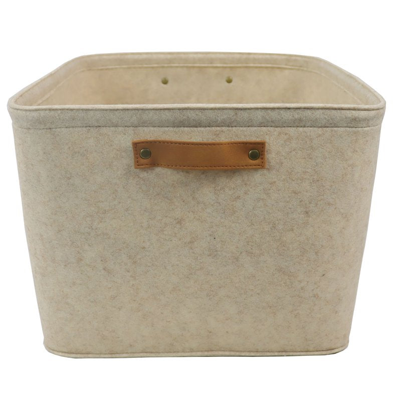 Large Decorative Storage Basket - Oatmeal Brown Felt, 3 Pack