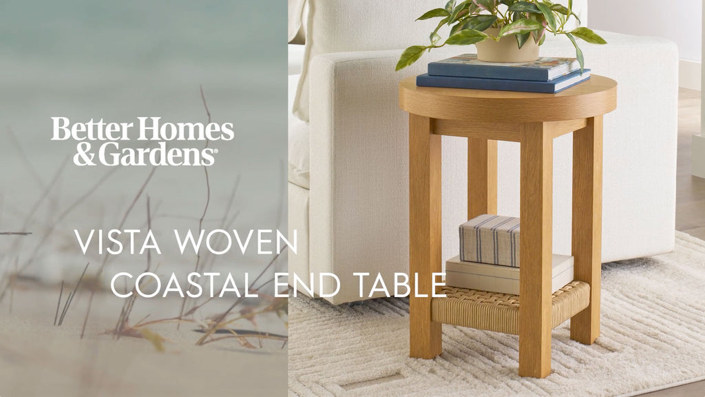 Coastal Round End Table with Woven Shelf - Light Honey, 18 in