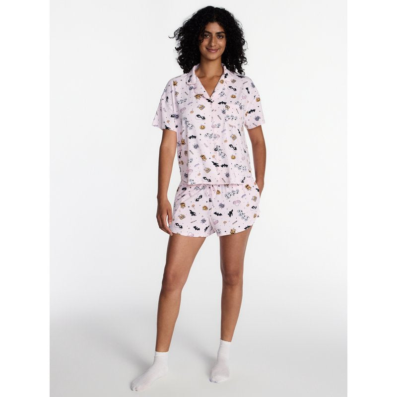 Pink Halloween Women's Notched Top & Shorts Pajama Set - Size M