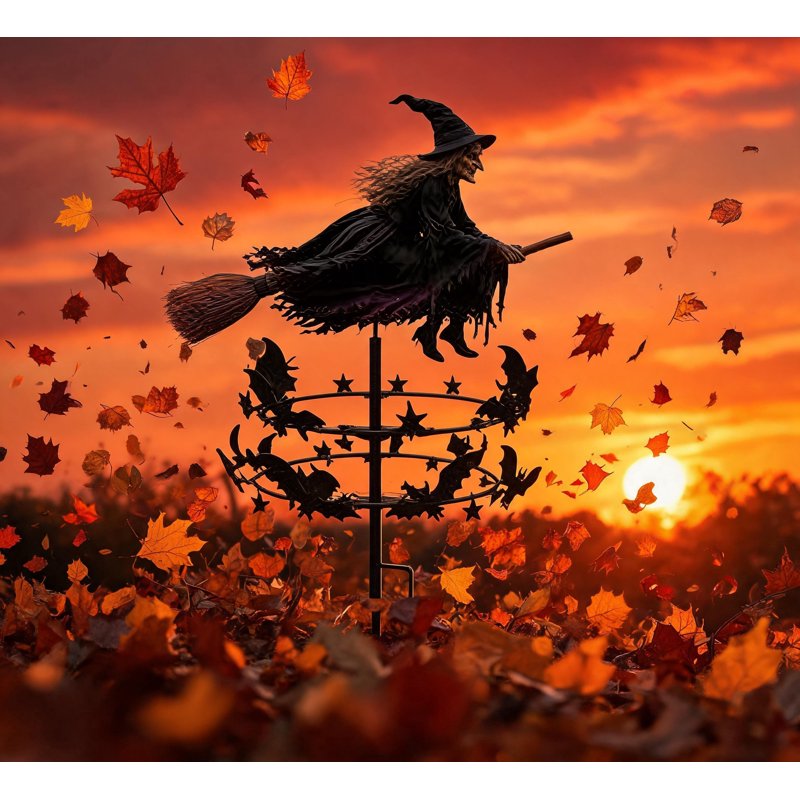 Enchanted Witch Garden Wind Spinner Set - Halloween Metal Yard Decor, 3 Pieces