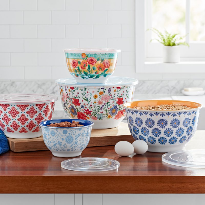 Brilliant Blooms Melamine 10-Piece Mixing Bowl Set with Lids