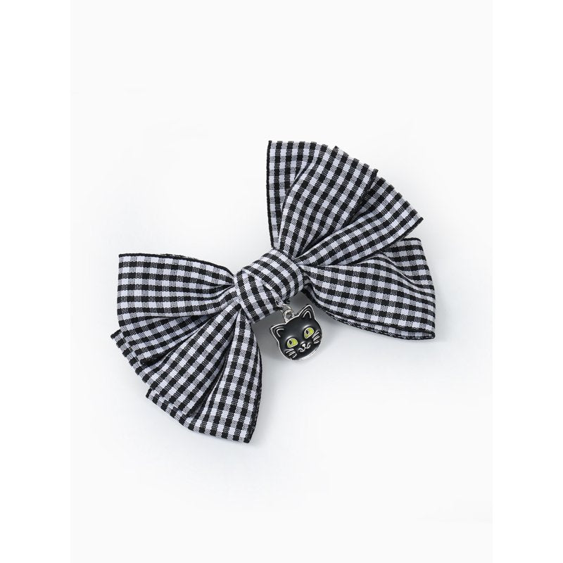 Halloween Black Cat Gingham Bow Hair Clip - Alligator Style, Multicolor