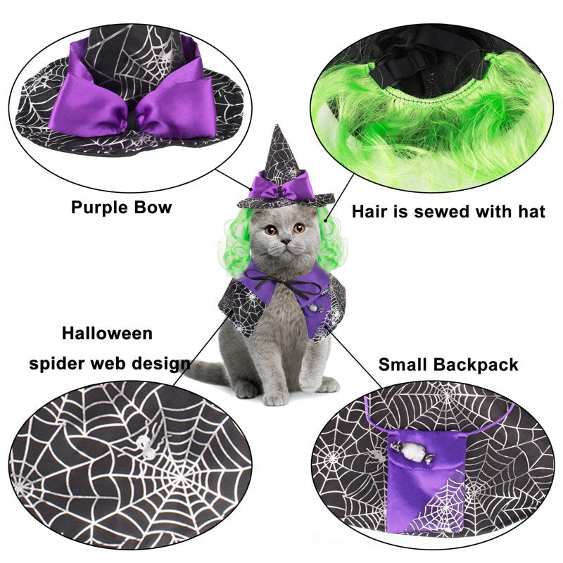 Pet Halloween Costume Witch Cloak & Hat Set for Cats & Dogs - Size L