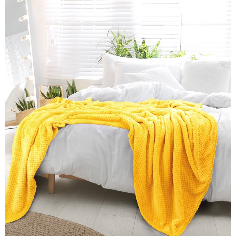 Soft Flannel Fleece Velvet Blanket 66 x 90 Inches Yellow - Cozy All-Season Throw