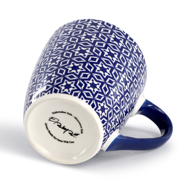 12 Ounce Stoneware Mug Set - Assorted Blue & White Designs - 6 Pieces