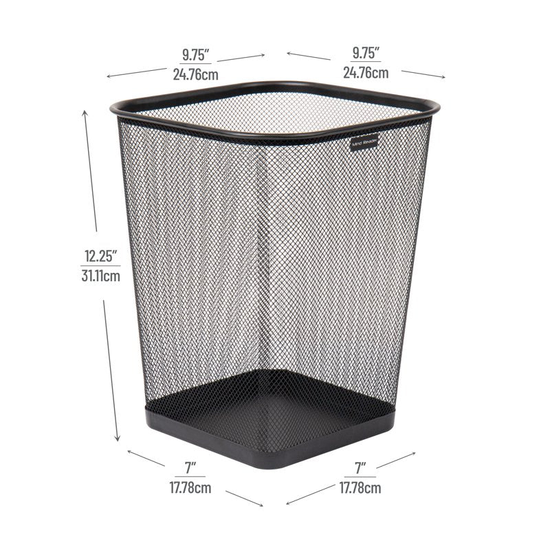 Mesh Trash Can Set of 2 - Square Metal Bins, Black