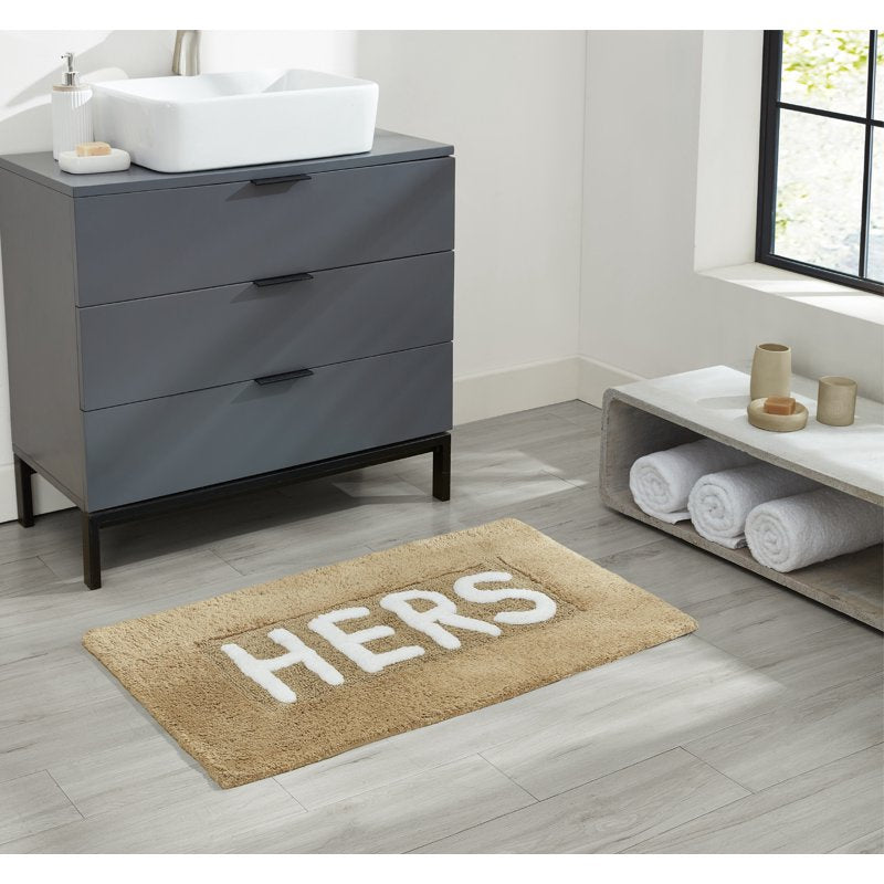 Jean Pierre "Hers" 21"x34" Cotton Bath Rug, Linen
