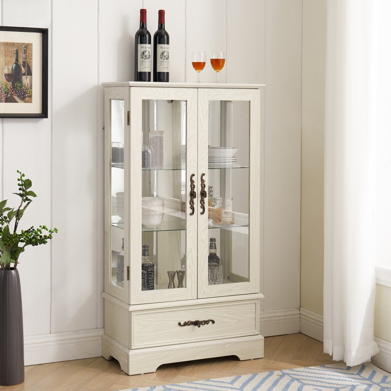 Lighted Curio Display Cabinet with Glass Door - White
