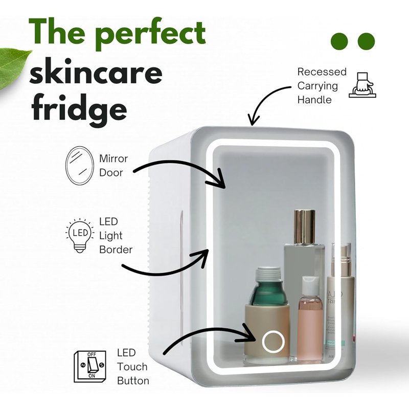 Compact Skincare Fridge with LED Mirror - Portable Makeup Refrigerator