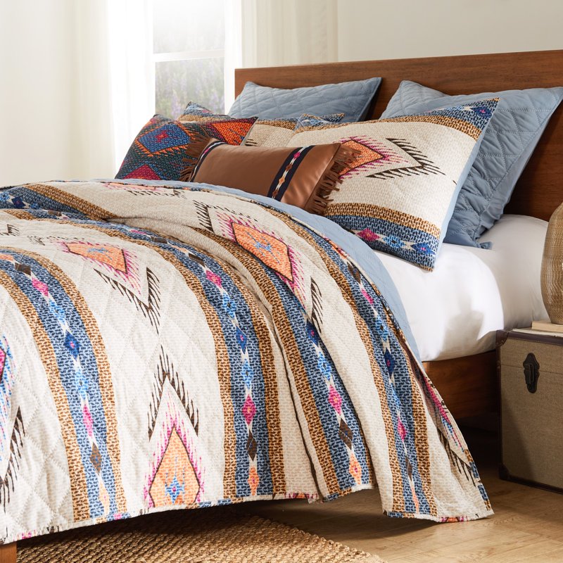 King Southwestern Boho Quilt Set with Vibrant Patterns - 3-Piece