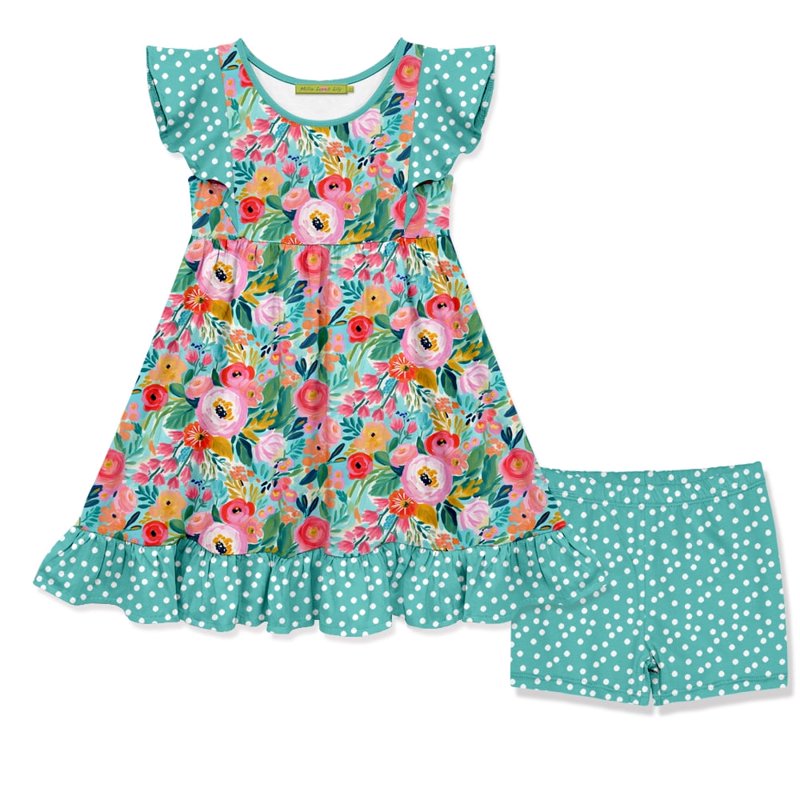 Girls Turquoise Angel Sleeve Dress & Shorts Set - Light Turquoise 10 - New Beginnings