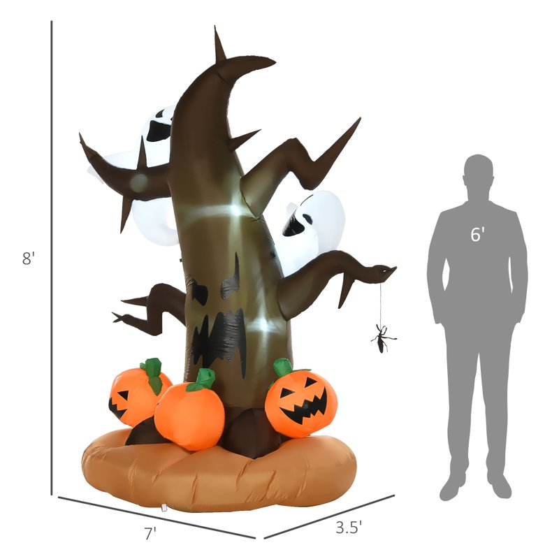 Lighted Outdoor Halloween Decoration Dead Tree with Ghost & Pumpkins - 8'