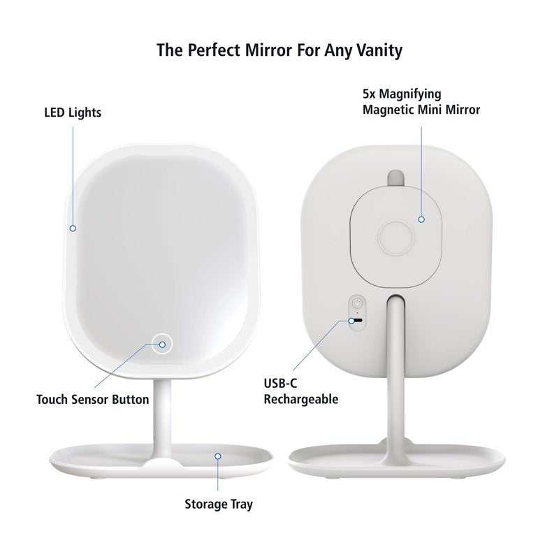 LED Makeup Mirror with Rechargeable Lights & Storage Tray