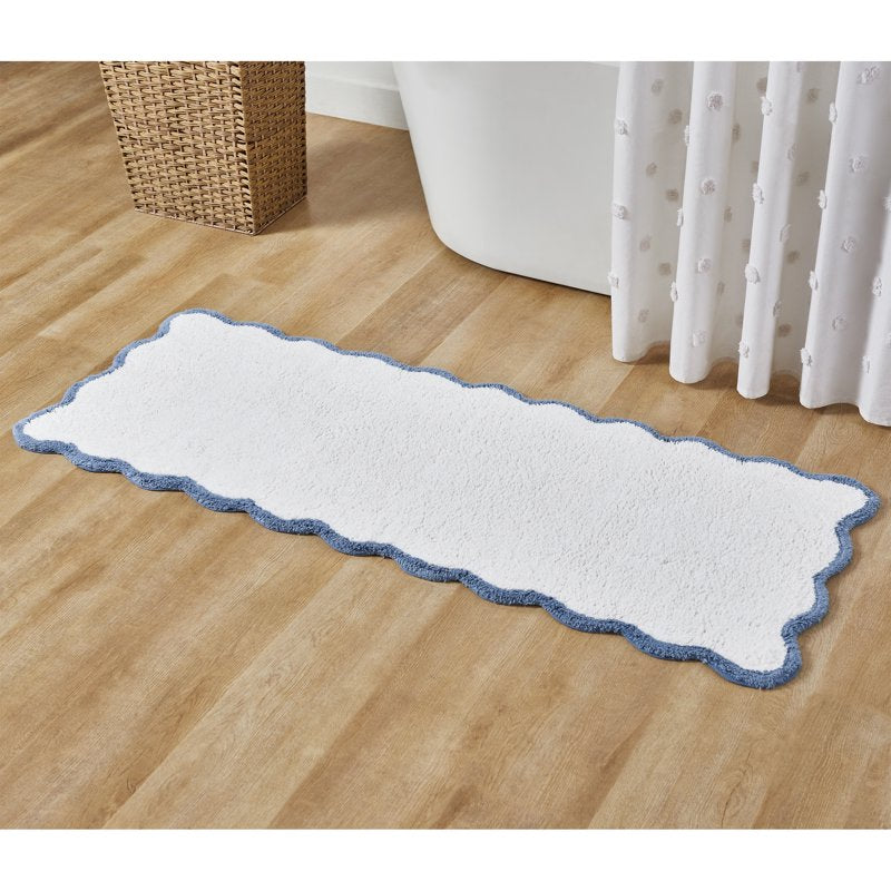 Cotton Bath Rug Runner - My Texas House Whitney Blue Scallop, 24 x 60 in