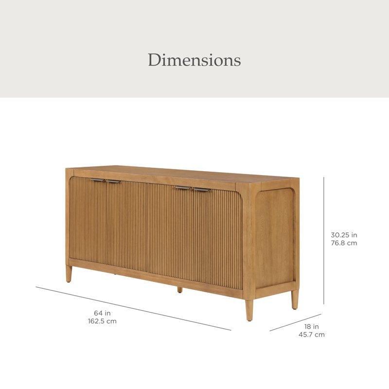 Linden Fluted Buffet Cabinet with Adjustable Shelves - Warm Brown