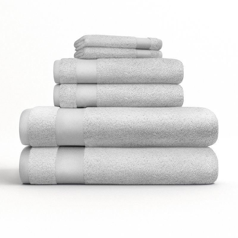 Noble Linens 6-Piece Farmhouse Cotton Bath Towel Set - Light Gray