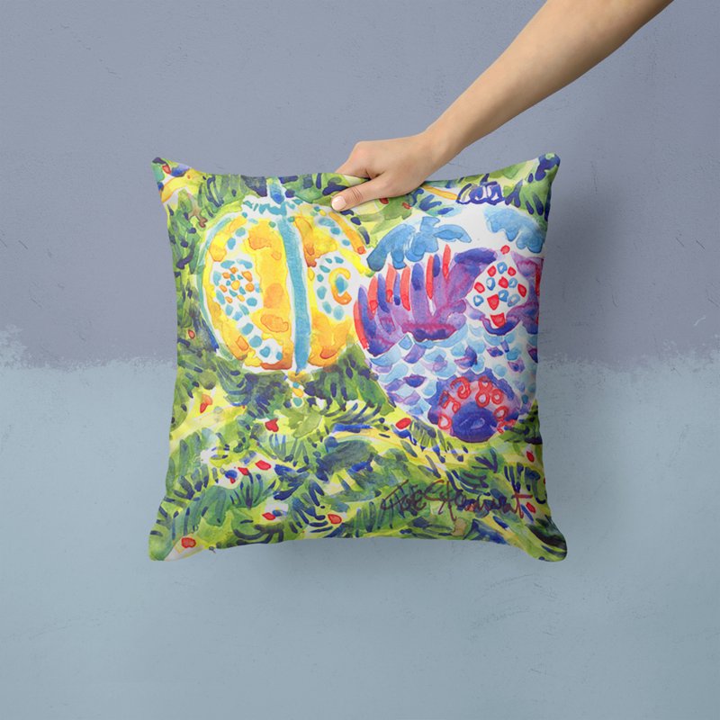 Christmas Tree Ornaments Decorative Pillow - Yellow & Purple 14x14 Inches - Holiday Decor