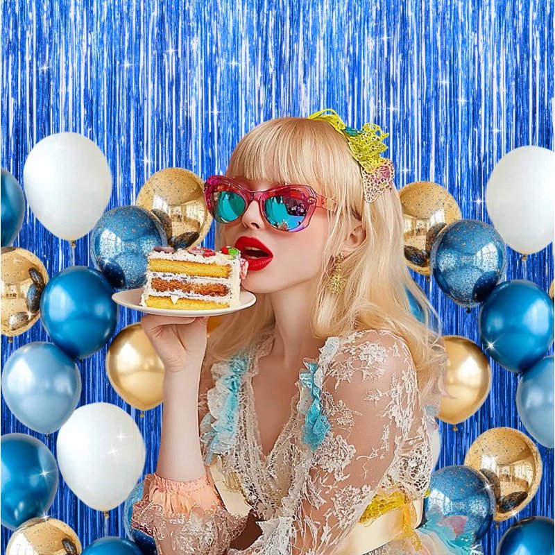 Blue Foil Fringe Curtain 3-Pack for Events - Birthday, Wedding, Party Decoration - Variation of 3