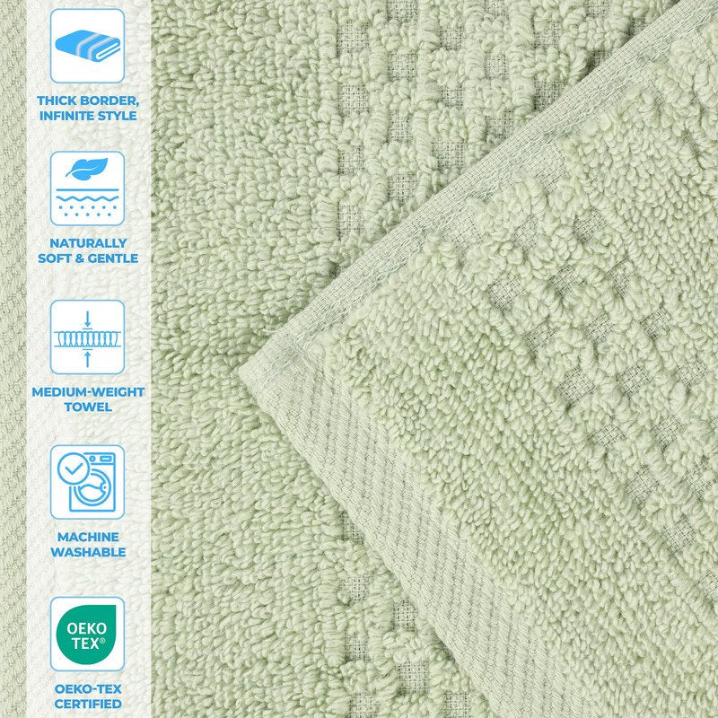 Superior Playa Zero Twist Cotton Waffle Textured Hand Towels Set - Green, 6 Pack