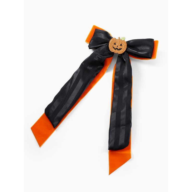 Halloween Pumpkin Hair Bow Clip - Multicolor Satin & Glitter Alligator Clip, 1 Piece