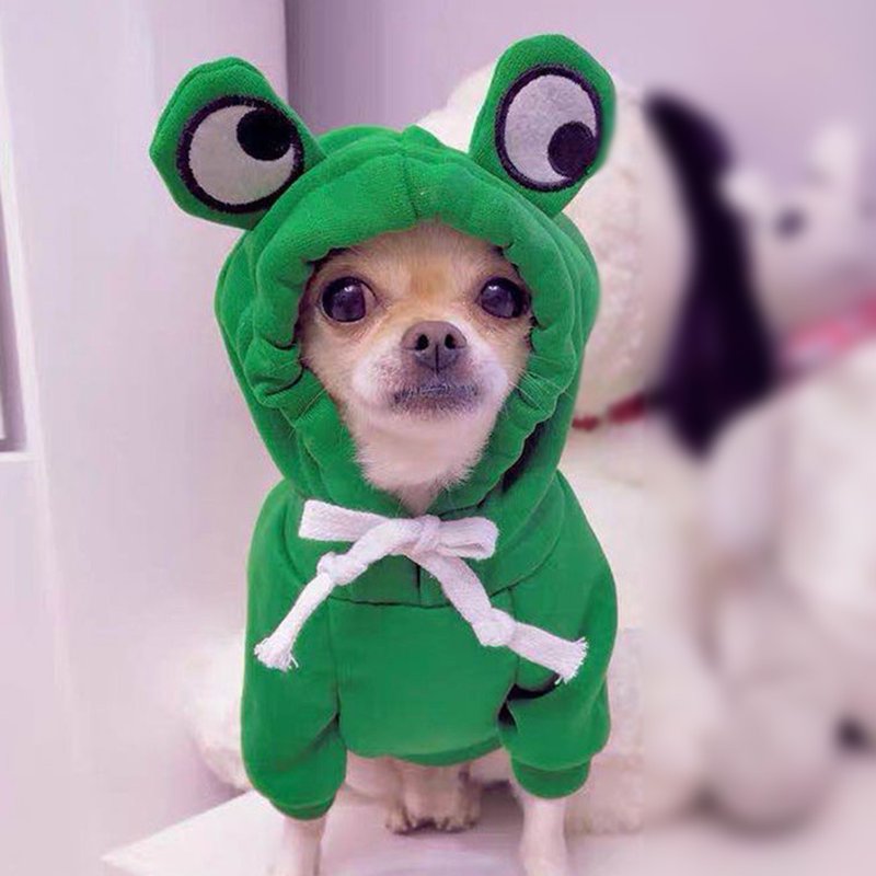 Green XL Winter Plush Dog Coat Hoodie - Small Dog Halloween Cosplay Costume