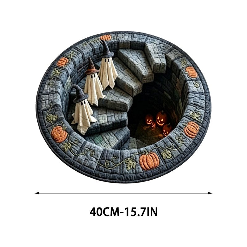 40x40cm Optical Illusion Halloween Doormat with Ghost Pumpkin Skull Design - Non Slip & Washable