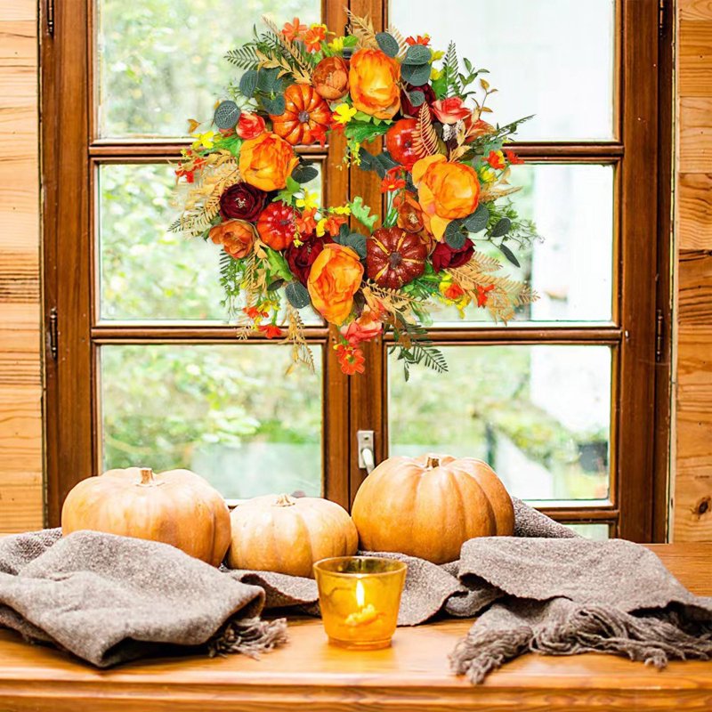 Fall Peony and Pumpkin Wreath for Front Door Farmhouse Decor Seasonal Display
