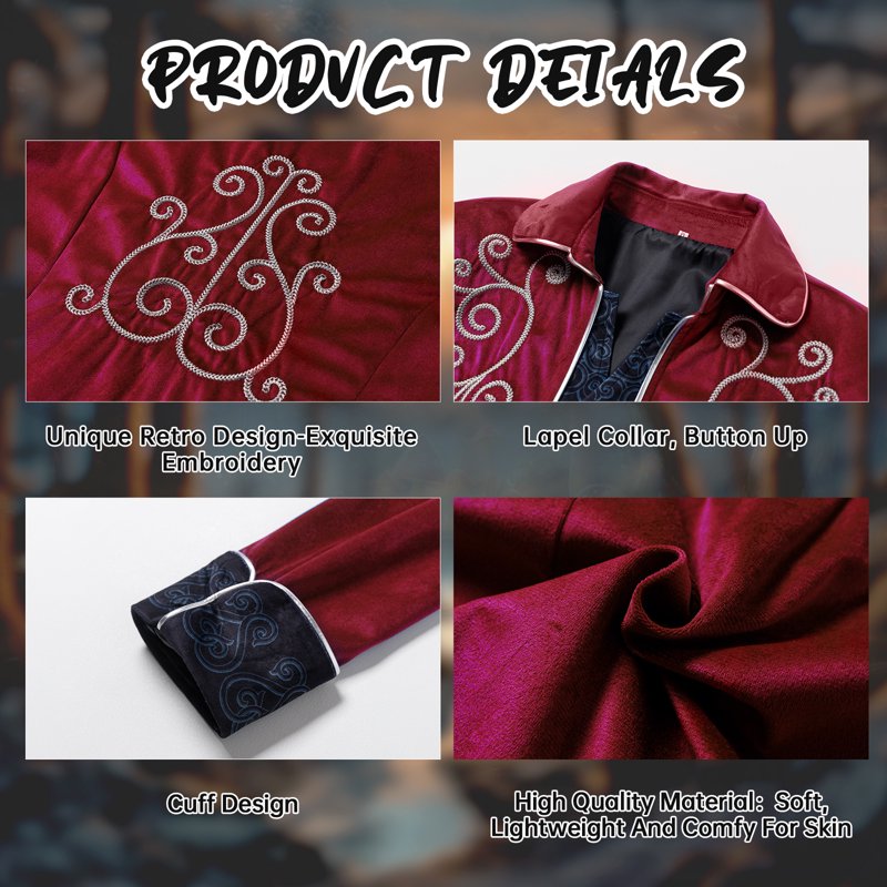 Medieval Steampunk Tailcoat for Men Gothic Victorian Frock Coat - Red XXL