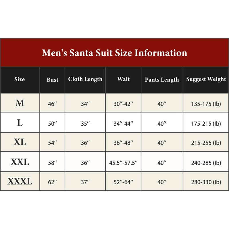 Men's Santa Costume Set 11pcs Deluxe Velvet Christmas Suit 3XL - Holiday Dress Up