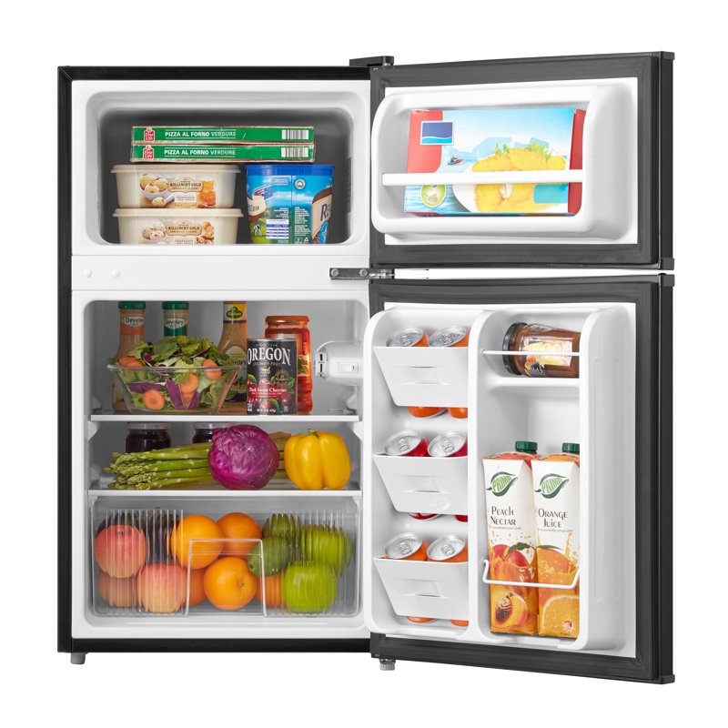 3.2 cu ft 2-Door Compact Refrigerator with Freezer, Stainless-Steel Look