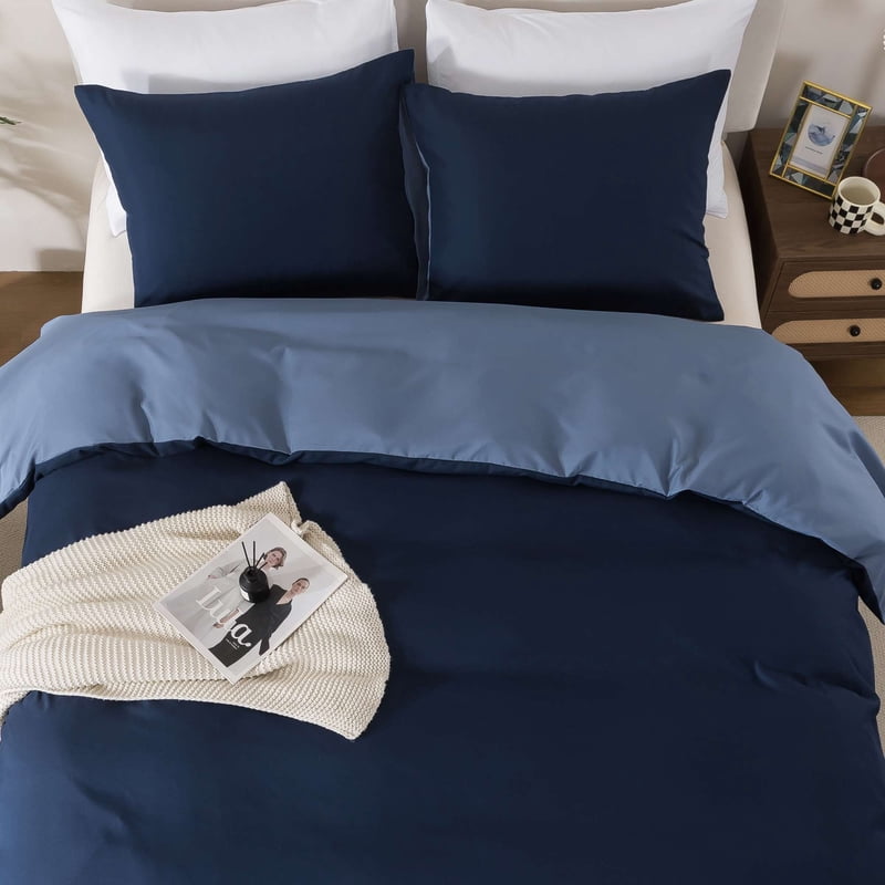 King Duvet Cover Set - All-Season Navy 3-Piece Bedding