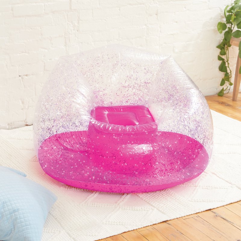 Pink Glitter Confetti Inflatable Chair - Portable & Comfy for Kids