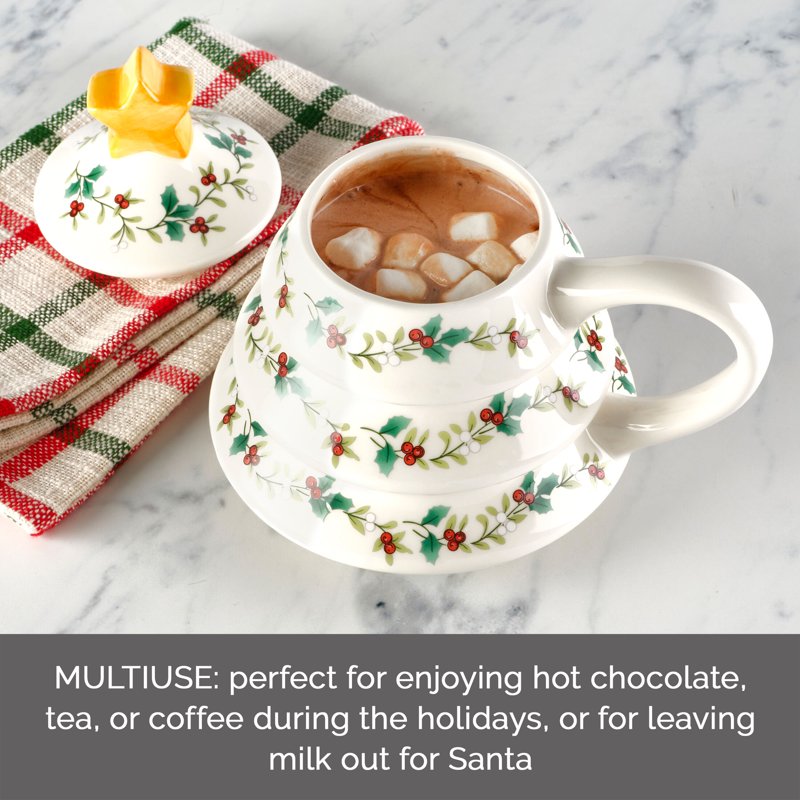 Winterberry Tree Mug - 16 oz Dolomite with Lid and Gold Star