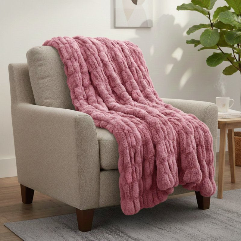 Pink Faux Fur Throw Blanket 60x80 Inch Cozy Bed Sofa Accessory - Lavish Home