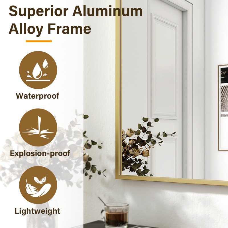 Rectangular Bathroom Mirror 36x24 Inch Wall Mounted Vanity Mirror in Gold - Easy4Home
