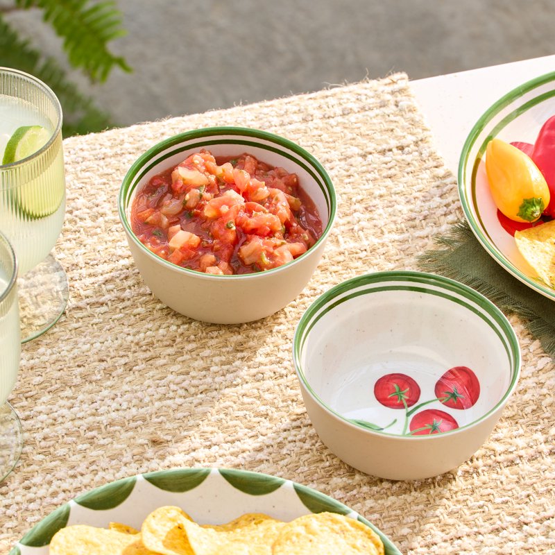 Tomato Print Reusable Bamboo Melamine Dip Bowl Set - 14 oz (2 Count)