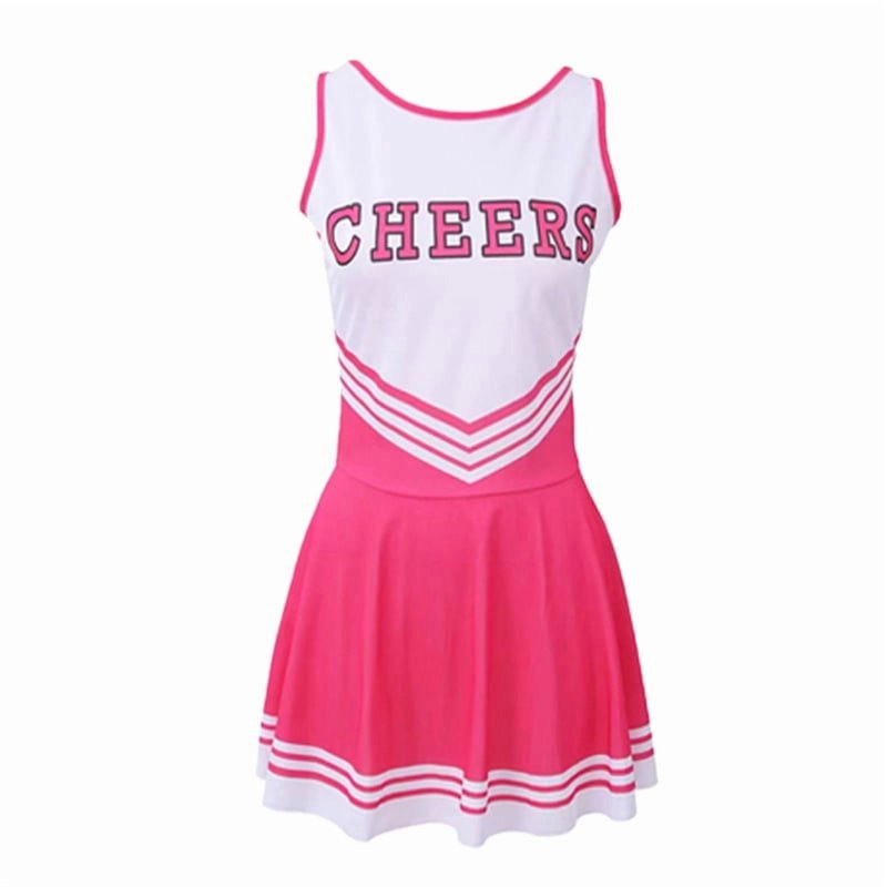 Pink Girls Cheerleader Costume Outfit Set 150cm Halloween Party Dress with Pom Poms & Socks - Variation of THIS listing