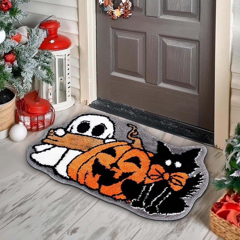 Halloween Ghost Pumpkin Cat Pattern Bath Rug - Gothic Living Room & Bedroom Decor - Variation #24